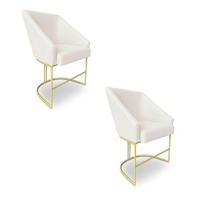 Kit 2 Poltronas Luxo Alana Bouclê Base Ferro Dourado - Pallazio Cor Bege