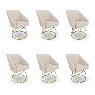 Kit 6 Poltronas Luxo Alana Linho Base Luxo Dourado - Pallazio Cor Bege