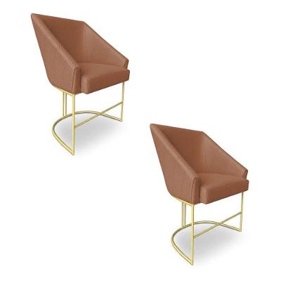 Kit 2 Poltronas Luxo Alana Bouclê Terracota Base Ferro Dourado - Pallazio