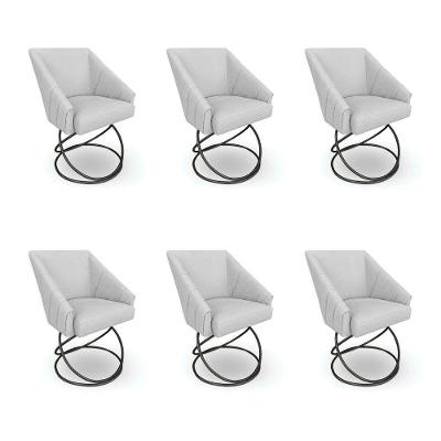 Kit 6 Poltronas Luxo Alana Bouclê Cinza Base Luxo Preto - Pallazio