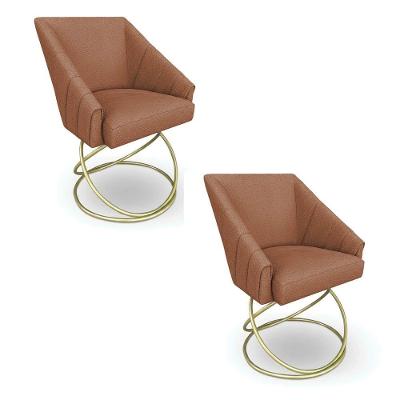 Kit 2 Poltronas Luxo Alana Bouclê Base Luxo Dourado - Pallazio Cor Terracota
