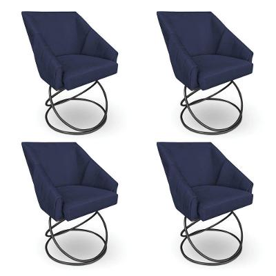 Kit 4 Poltronas Luxo Alana Veludo Base Luxo Preto - Pallazio Cor Azul Marinho