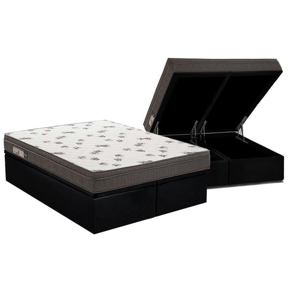 Cama Box Baú Queen: Colchão Espuma Ortobom D45 Light Saúde OrtoPillow + Base CRC Courano Black(158x198) - 1