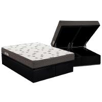 Cama Box Baú Queen: Colchão Espuma Ortobom D45 Light Saúde OrtoPillow + Base CRC Courano Black(158x198) - 1