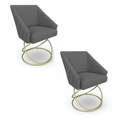 Kit 2 Poltronas Luxo Alana Linho Grafite Base Luxo Dourado - Pallazio