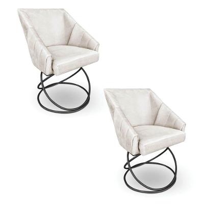 Kit 2 Poltronas Luxo Alana Veludo Base Luxo Preto - Pallazio Cor Bege