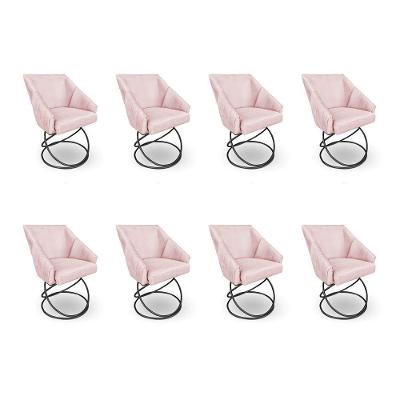 Kit 8 Poltronas Luxo Alana Suede Rosa Bebê Base Luxo Preto - Pallazio