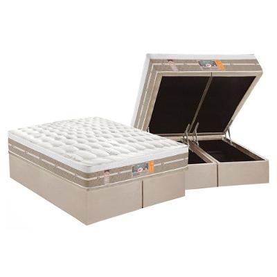 Cama Box Baú Queen: Colchão Molas Castor Pocket Silver Star Air One Face + Base CRC Suede Clean(158x198)