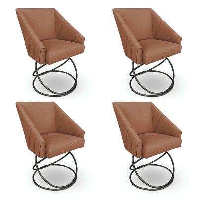 Kit 4 Poltronas Luxo Alana Bouclê Base Luxo Preto - Pallazio Cor Terracota