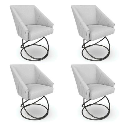 Kit 4 Poltronas Luxo Alana Bouclê Cinza Base Luxo Preto - Pallazio