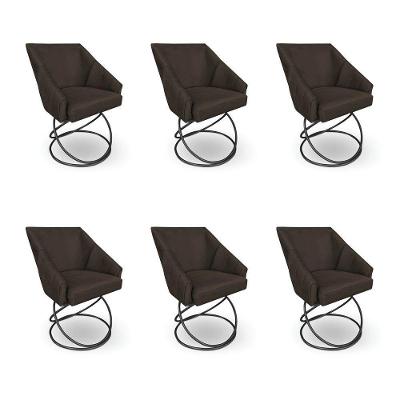 Kit 6 Poltronas Luxo Alana Suede Marrom Base Luxo Preto - Pallazio