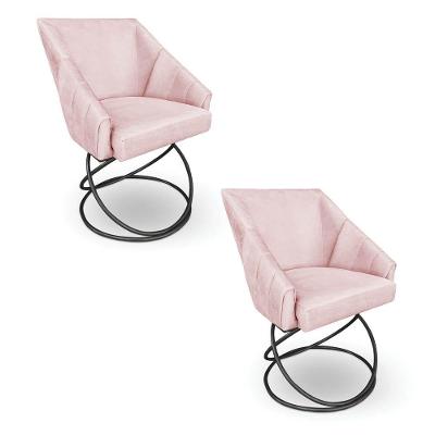 Kit 2 Poltronas Luxo Alana Suede Rosa Bebê Base Luxo Preto - Pallazio