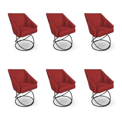 Kit 6 Poltronas Luxo Alana Suede Base Luxo Preto - Pallazio Cor Vermelho