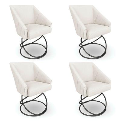 Kit 4 Poltronas Luxo Alana Bouclê Base Luxo Preto - Pallazio Cor Bege