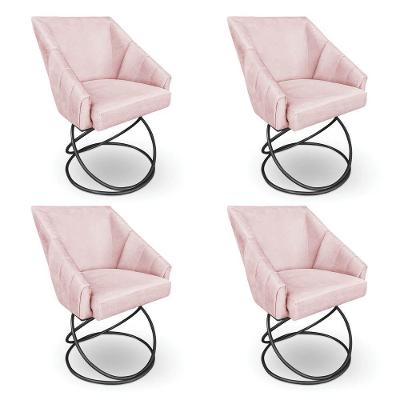 Kit 4 Poltronas Luxo Alana Suede Rosa Bebê Base Luxo Preto - Pallazio