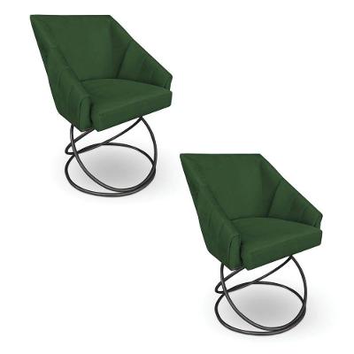 Kit 2 Poltronas Luxo Alana Suede Base Luxo Preto - Pallazio Cor Verde