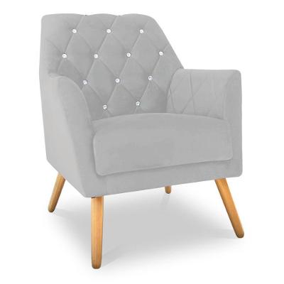 Poltrona Velvet Strass Veludo Pés De Madeira - Pallazio Cor Cinza