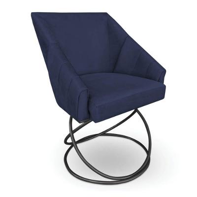 Poltrona Luxo Alana Suede Base Luxo Preto - Pallazio Cor Azul Marinho