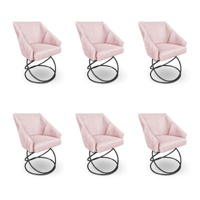 Kit 6 Poltronas Luxo Alana Suede Base Luxo Preto - Pallazio Cor Rosa Bebê