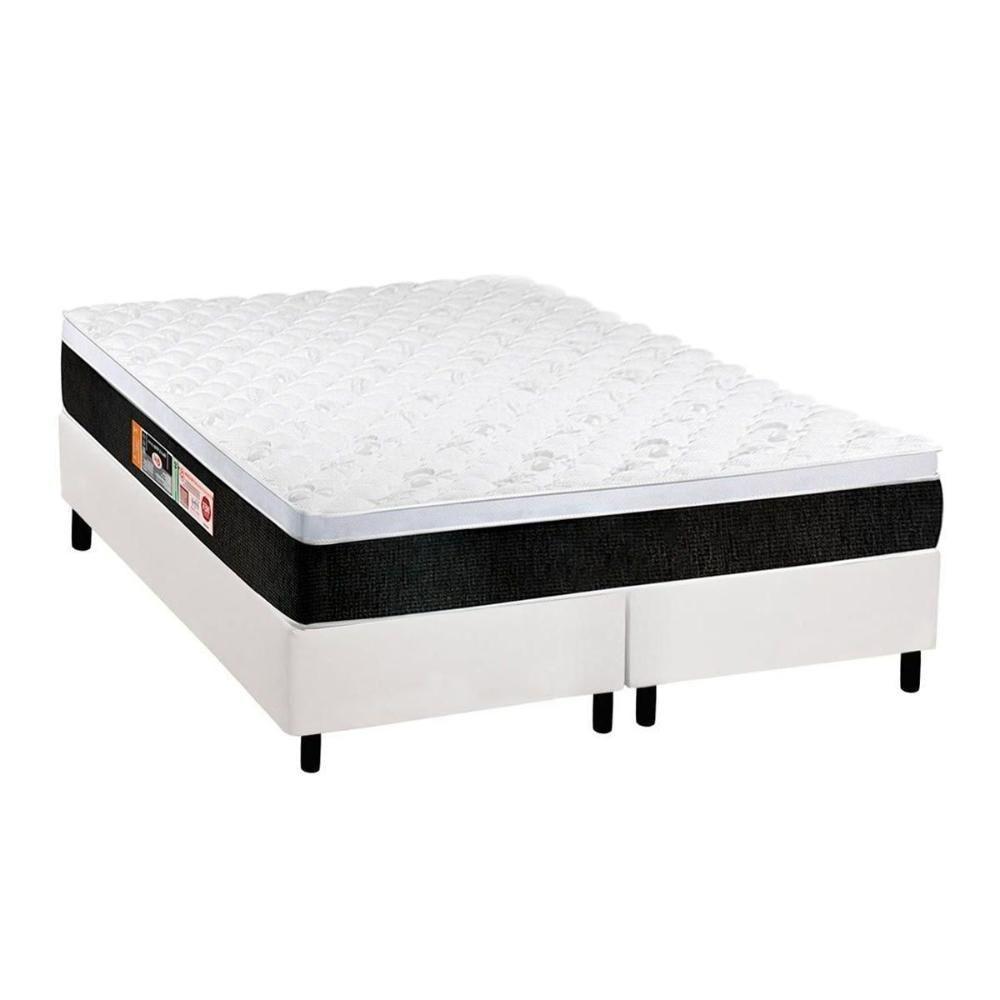 Cama Box King: Colchão Espuma D45 Castor Black e White Air + Base CRC Courano White(193x203) - 1