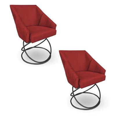 Kit 2 Poltronas Luxo Alana Suede Vermelho Base Luxo Preto - Pallazio