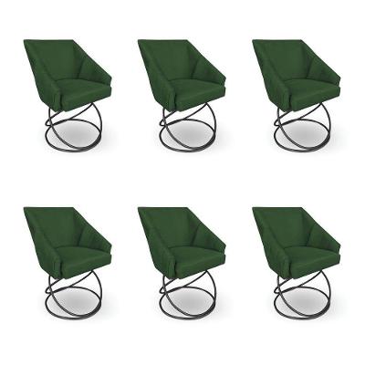 Kit 6 Poltronas Luxo Alana Suede Verde Base Luxo Preto - Pallazio