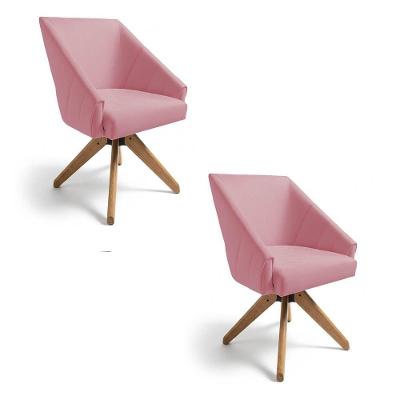 Kit 2 Poltronas Giratórias Alana Veludo Base De Madeira - Pallazio Cor Rosê