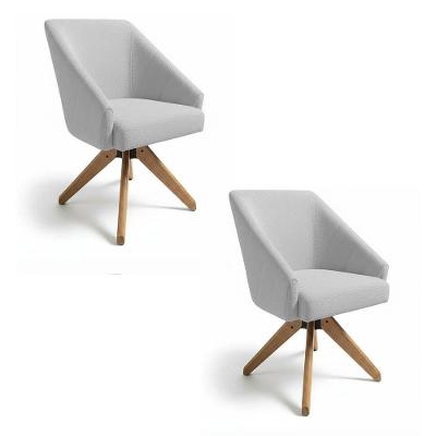 Kit 2 Poltronas Giratórias Alana Bouclê Cinza Base De Madeira - Pallazio
