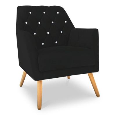 Poltrona Velvet Strass Veludo Pés De Madeira Preto - Pallazio