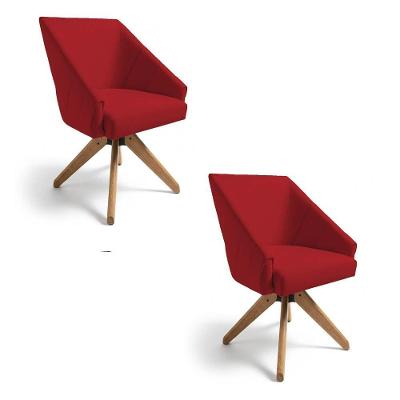 Kit 2 Poltronas Giratórias Alana Suede Base De Madeira - Pallazio Cor Vermelho