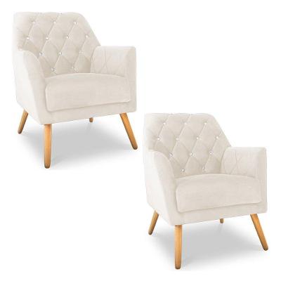 Kit 2 Poltronas Velvet Strass Veludo Pés De Madeira - Pallazio Cor Bege