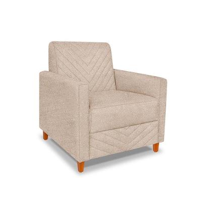 Poltrona Camila Bouclê Bege Pés De Madeira - Pallazio