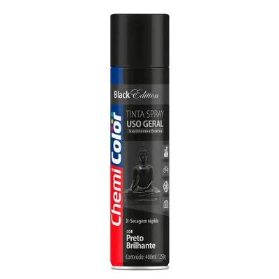 Tinta Spray 400ml Para Uso Geral Multiuso Secagem Rápida - Chemicolor Cor Preto Brilhante
