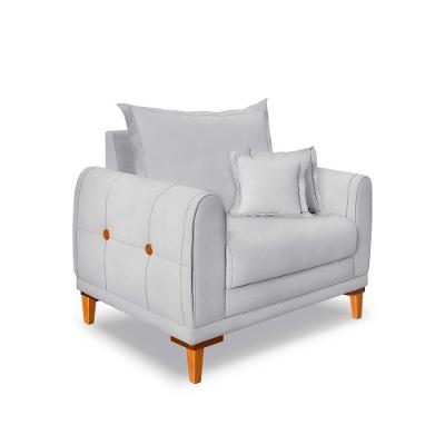 Poltrona Livia Veludo Prata Pés De Madeira - Pallazio