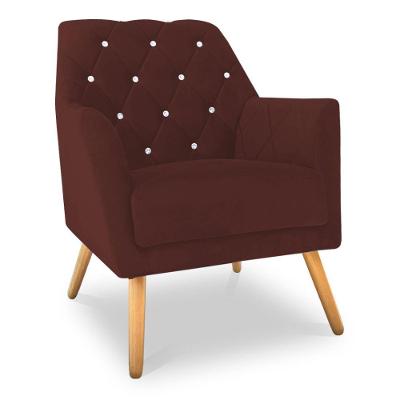 Poltrona Velvet Strass Veludo Pés De Madeira - Pallazio Cor Marsala
