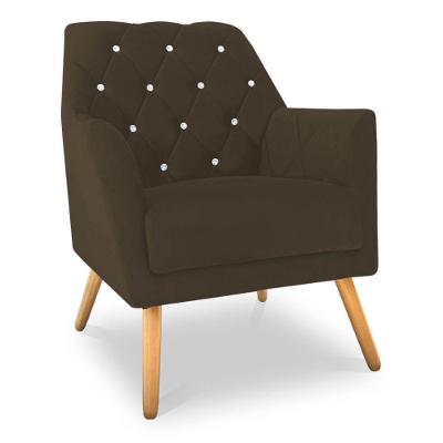 Poltrona Velvet Strass Veludo Pés De Madeira - Pallazio Cor Marrom