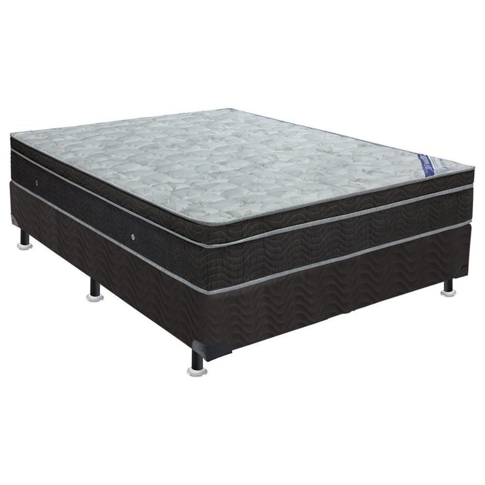 Cama Box King: Colchão Molas Ortobom Nanolastic Light Selado + Base Crc Suede Black(186X198) - 1