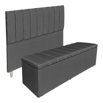 Kit Cabeceira E Calçadeira Recamier Baú King 1,95m Holanda Suede - Pallazio Cor Grafite