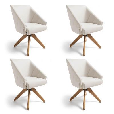 Kit 4 Poltronas Giratórias Alana Suede Base De Madeira - Pallazio Cor Bege