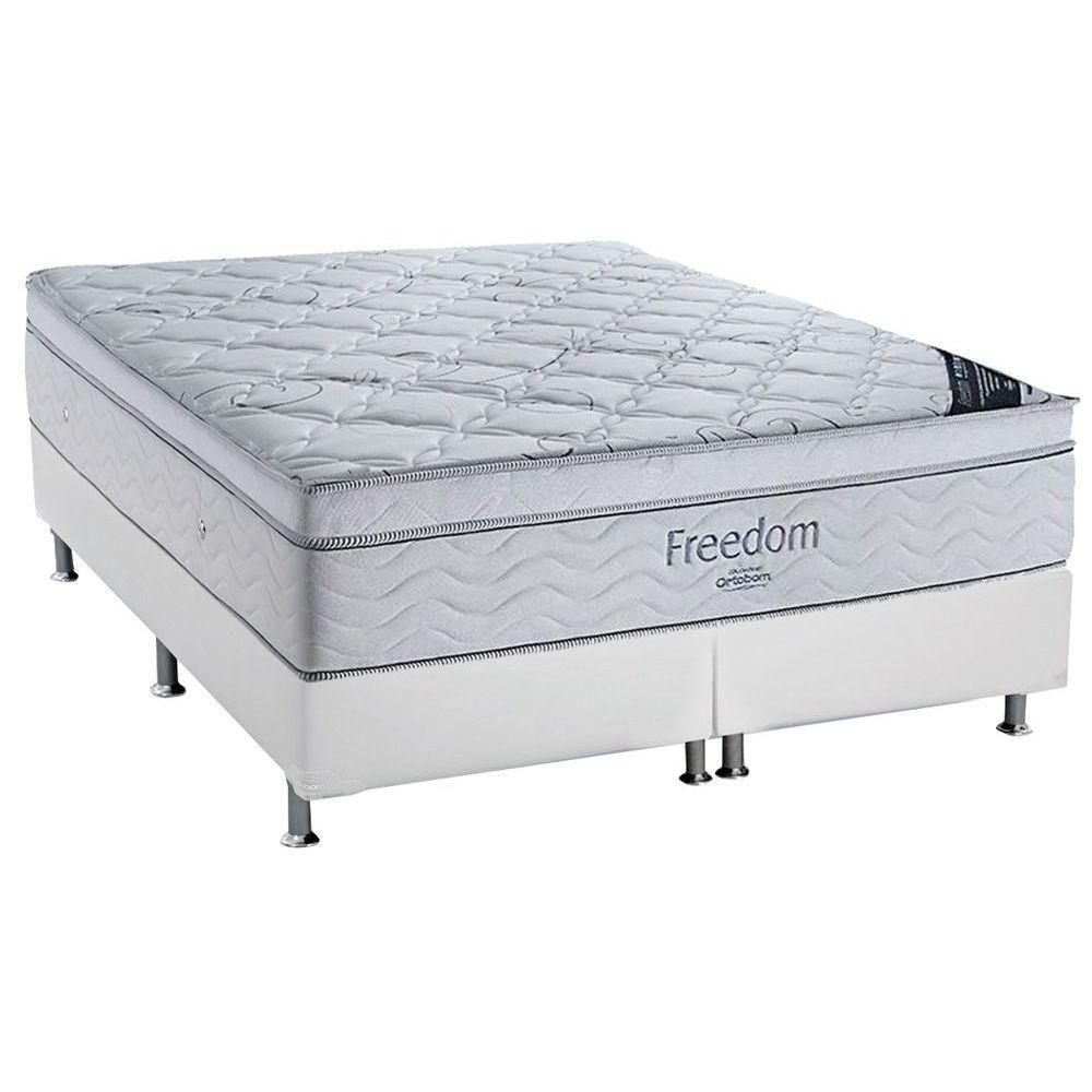 Cama Box King: Colchão Molas Superpocket Ensacadas Ortobom Freedom Visco + Base Branco(193X203) - 1