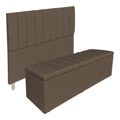 Kit Cabeceira E Calçadeira Recamier Baú King 1,95m Holanda Linho - Pallazio Cor Marrom
