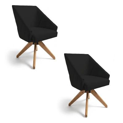 Kit 2 Poltronas Giratórias Alana Suede Preto Base De Madeira - Pallazio