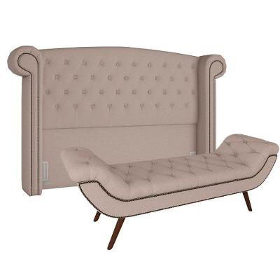 Cabeceira Cama Box Casal King 195cm Com Calçadeira Bege