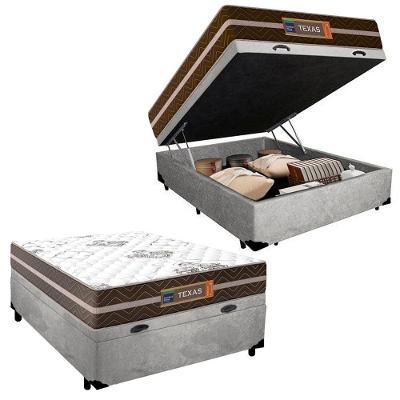 Cama Box Baú Casal Suede + Colchão Molas Ensacadas Texas Prime Colchões 138x188x67cm Cinza