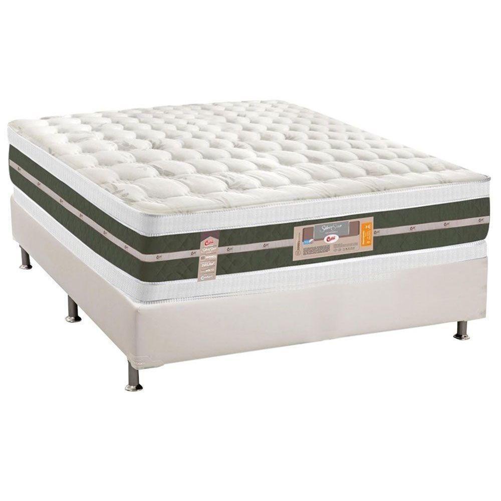 Cama Box Casal: Colchão Molas Bonnel Castor Silver Star Air DF + Base CRC Courano White(138x188) - 1