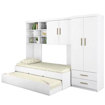 Quarto Infantil Chiara Guarda Roupa E Aéreo 2 Portas Com Cama E Auxiliar Branco - Phoenix