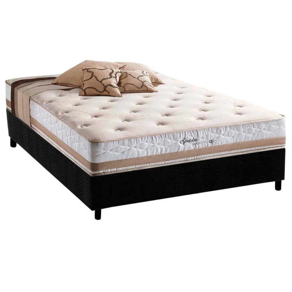 Cama Box Casal: Colchão Molas Herval Maxspring Spain + Base CRC Suede Black(138x188) - 1