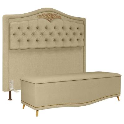 Cabeceira Cama Box Casal 140cm Com Calçadeira Baú Imperial J02 Linho Areia - Mpozenato