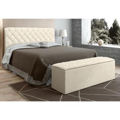 Cabeceira Cama Box Casal 140cm Com Calçadeira Baú Paris Veludo Bege - Js Móveis
