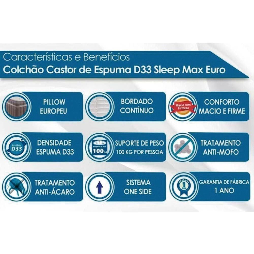 Cama Box Solteiro: Colchão Espuma Castor D33 Sleep Max + Base CRC Courano White(88x188) - 5